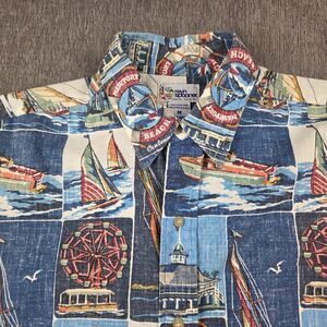 Reyn Spooner VTG Hawaiian Shirt Size M Sailing Boating Beach Blue Button Up